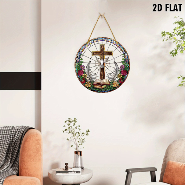 CIFbuy彩色亚克力十字鸽子挂饰 彩绘玻璃效果室内外装饰墙艺花园摆件（TikTok、temu下自提）-4