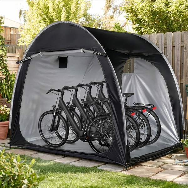6.8X4.9FT 黑色 圆弧形 储物棚  双门(前侧和右侧) 内部配收纳袋 黑色玻纤杆框架 210DPU银胶牛津布 自行车储物棚 配拎包-15