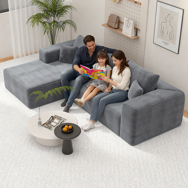 模块化宽条纹灯芯绒组合沙发｜全海绵深座二人位沙发 + 左侧贵妃躺椅｜现代客厅休闲沙发-10