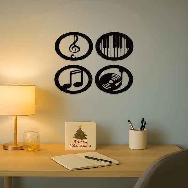CIFbuy复古音乐主题四件套墙面艺术装饰组优雅黑色铁框 音乐爱好者礼物（TikTok、temu下自提）-10