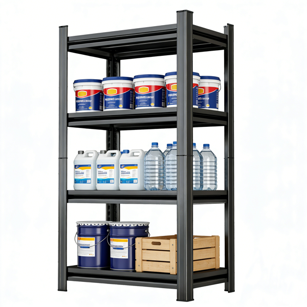 4 层车库储物架，重型搁板，可调节金属隔板，35.43 英寸宽 * 17.71 英寸深 * 63 英寸高，黑色，需要组装-4