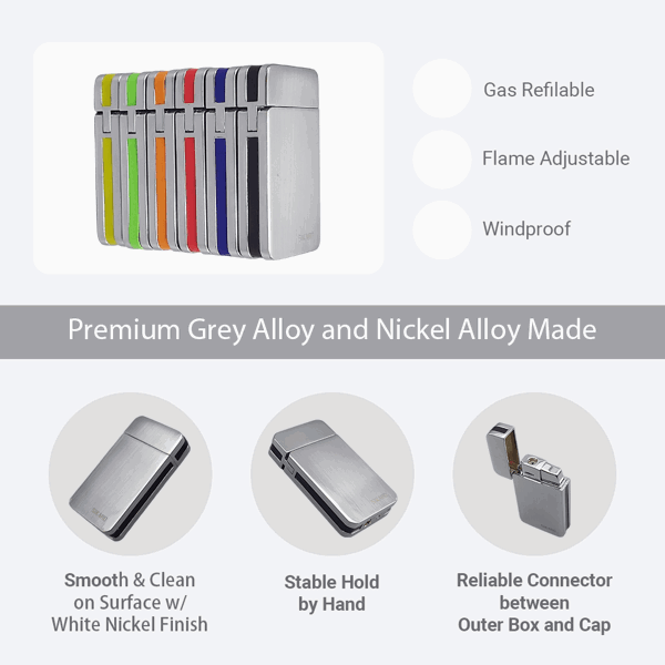 SIKARO®星空* 银面6色套装日本设计时尚强力防风打火机雪茄香烟厨房户外可重复充气可调节火焰高度便携式-3