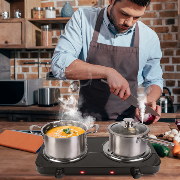 （自提可发加拿大，temu&tk下自提单）双燃烧器支持同时烹饪，双头电灶，2000 瓦速热 5 档调温，不锈钢机身便携款，适用家用、宿舍、房车场景，宿舍/公寓/房车/露营-6