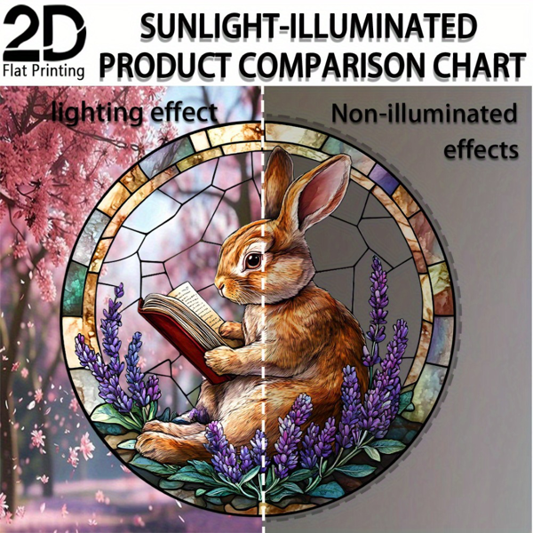 CIFbuy兔子读书书签亚克力彩色玻璃挂饰家居花园客厅装饰创意礼物（TikTok、temu下自提）-3