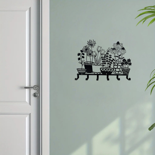 CIFbuy现代简约黑色壁挂钥匙架与花瓶收纳架一体化设计（TikTok、temu下自提）-7