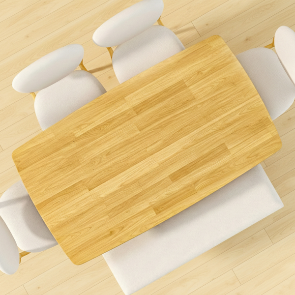 1桌4椅1凳 拆装 橡胶木+软包 原木色 餐桌椅套装 米色坐垫 长方形-11