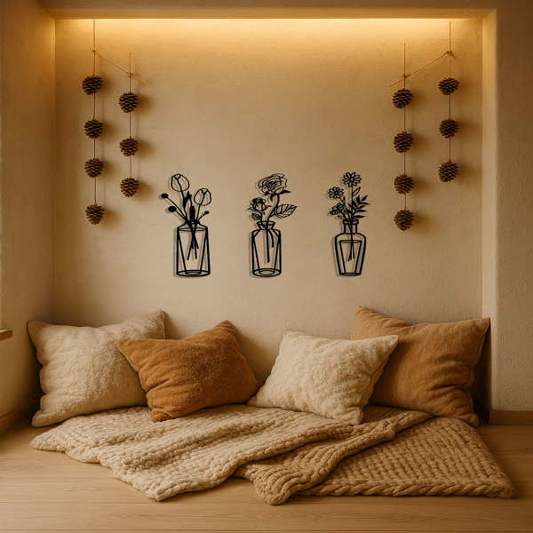 CIFbuy复古金属花朵墙面装饰三件套 乡村铁艺花卉壁挂雕塑 客厅卧室厨房装饰 (TikTok、temu下自提)-1