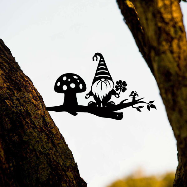 CIFbuy魔法复古黑色金属剪影花园雕像户外装饰精灵侏儒草坪庭院装饰（TikTok、temu下自提）-6