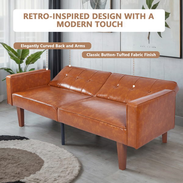 现代 PU 皮革沙发｜可调节倾斜靠背簇绒沙发｜木脚+金属支撑脚客厅休闲沙发-10