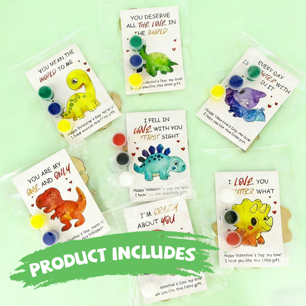 情人节儿童礼物 - 28 张情人节卡片套装，含美术用品 - 恐龙木质绘画工艺套装 - 适合课堂儿童男孩女孩礼物交换 - 情人节派对小礼物-5
