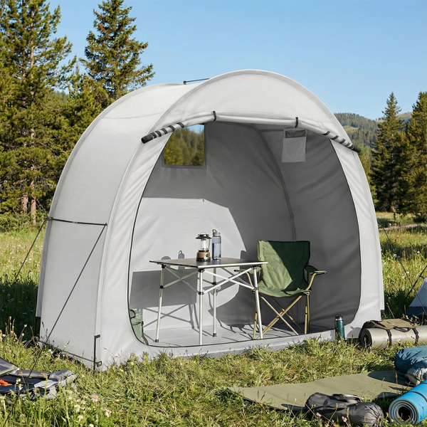 6.8X2.6FT 浅灰色 圆弧形 储物棚 单拉链门 内部配收纳袋 黑色玻纤杆框架 210DPU银胶牛津布 自行车储物棚 配拎包-15