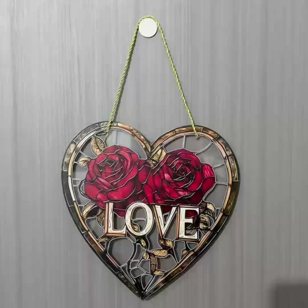 CIFbuy 7.87英寸红色玫瑰亚克力爱心装饰片 多彩花园主题窗饰 情人节礼物 (TikTok、temu下自提)-10