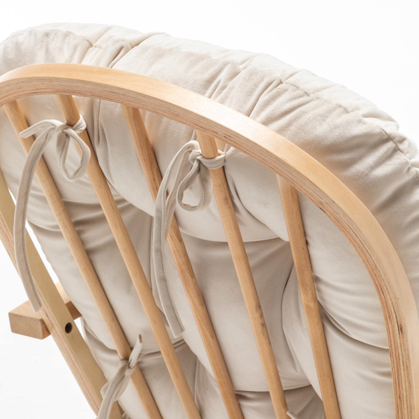摇椅替换坐垫（含储物袋），5件装 柔软天鹅绒加厚款 可水洗防滑设计 通用型适用于摇椅 米色-6