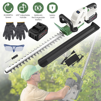 （自提可发加拿大，temu&tk下自提单）20000 转无绳割草机，2600mAh 电池，双刀头钢刃绿篱修剪机，带防溅挡板及护目镜 适用灌木修剪，适用于花园维护。