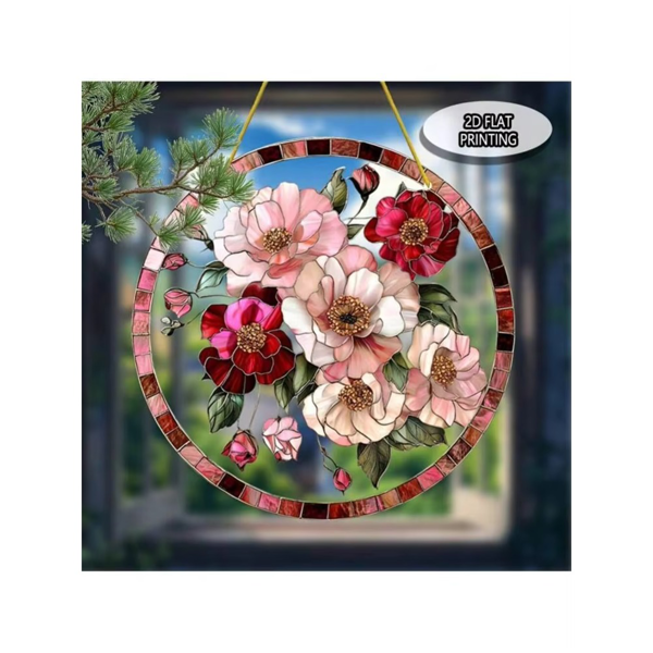CIFbuy亚克力花卉太阳捕捉器圆形窗户挂饰彩色氛围吊饰复古玫瑰设计(TikTok、temu下自提)-1
