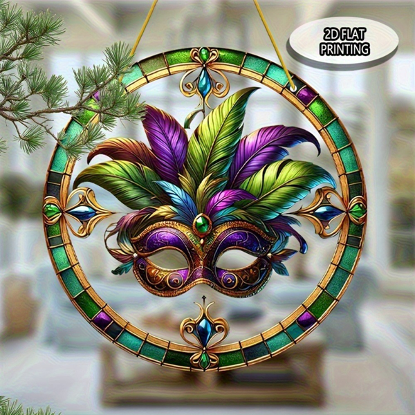 CIFbuy彩色狂欢面具亚克力窗户挂饰花园家居装饰轻便手绘派对礼物(TikTok、temu下自提)-6