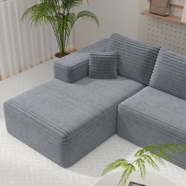 模块化宽条纹灯芯绒组合沙发｜全海绵深座二人位沙发 + 左侧贵妃躺椅｜现代客厅休闲沙发-13