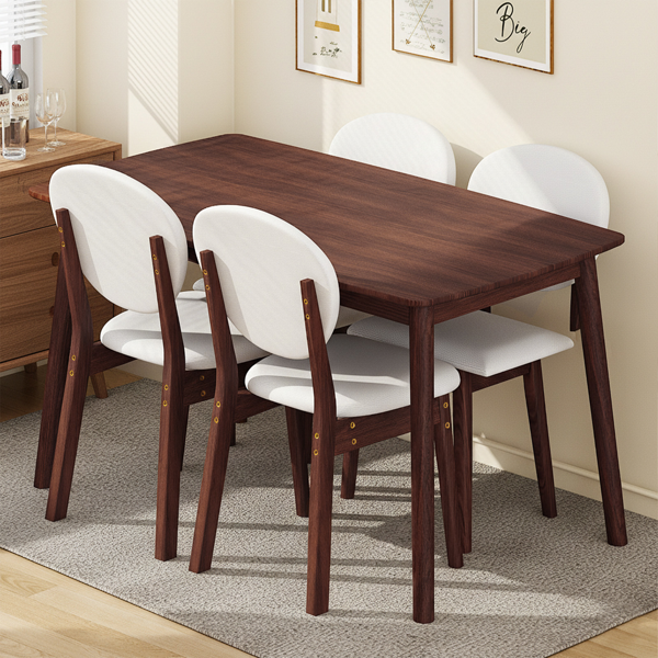 1桌2椅1凳 拆装 橡胶木+软包 深胡桃色 餐桌椅套装 米色坐垫 长方形-20