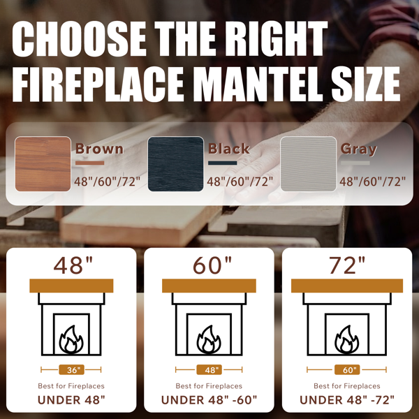 新款室内家居60英寸壁炉架实木置物架-灰色，可自提-3
