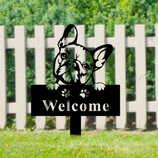 CIFbuy复古法国斗牛犬欢迎标志户外花园庭院装饰可爱草坪雕像植物摆件（TikTok、temu下自提）-8