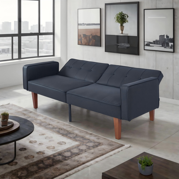 现代 PU 皮革沙发｜可调节倾斜靠背簇绒沙发｜木脚+金属支撑脚客厅休闲沙发-7