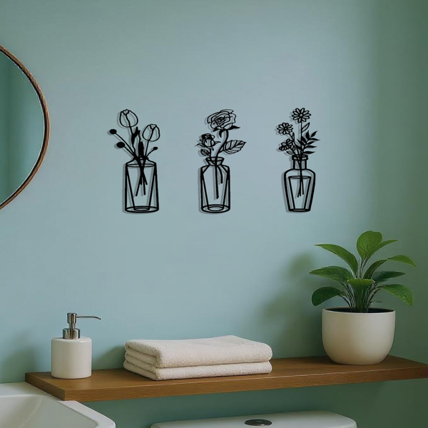 CIFbuy复古金属花朵墙面装饰三件套 乡村铁艺花卉壁挂雕塑 客厅卧室厨房装饰 (TikTok、temu下自提)-4