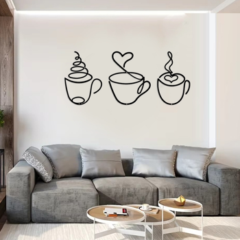 CIFbuy 创意金属咖啡杯墙饰三件套 现代家居艺术装饰品 节日礼物推荐（TikTok、temu下自提）