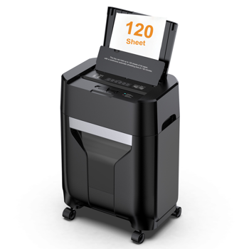 家用/办公120页自动进纸碎纸机，60分钟不间断运行，商用级重型碎纸机，带滚轮的交叉切割碎纸机，P-4安全等级，5.28加仑容量，噪音低于60分贝