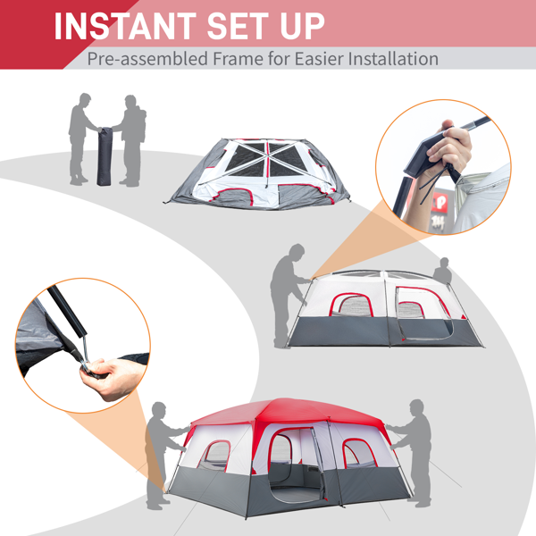 14人 红白色 露营帐篷 涤纶布 玻璃纤维杆 430*430*210cm-10