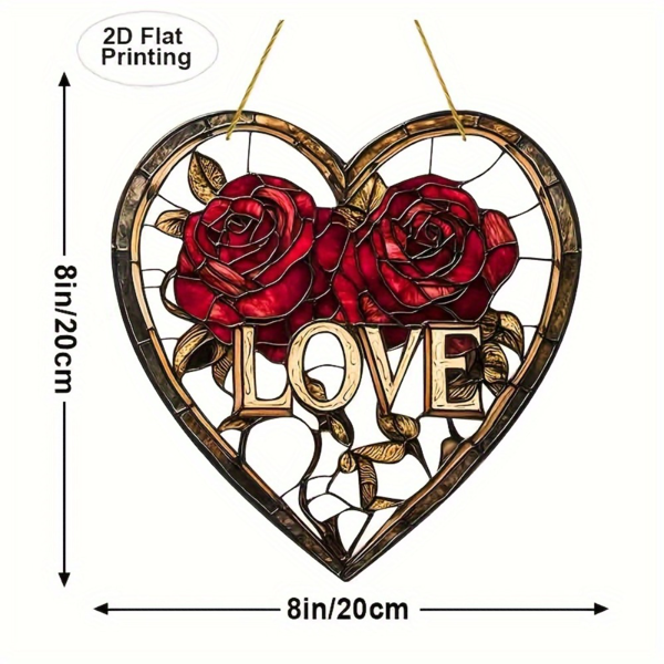CIFbuy 7.87英寸红色玫瑰亚克力爱心装饰片 多彩花园主题窗饰 情人节礼物 (TikTok、temu下自提)-3