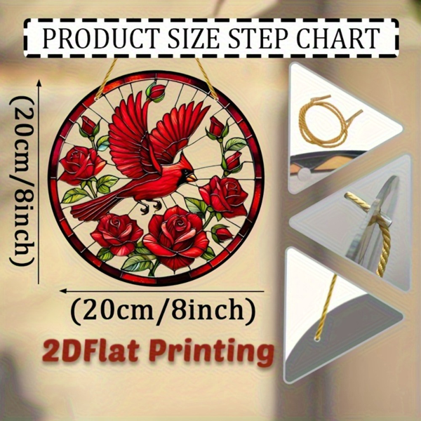 CIFbuy复古圆形红鸟太阳捕捉器 节日装饰彩色吊饰 鸟类主题浪漫礼物（TikTok、temu下自提）-2