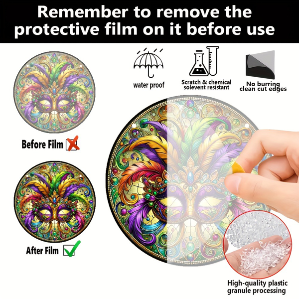 CIFbuy马耳他面具主题太阳捕捉器亚克力悬挂装饰牌彩色玻璃窗墙门廊庭院花园节日礼物（TikTok、temu下自提）-3