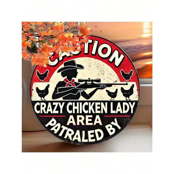 CIFbuy Crazy Chicken Lady Warning Sign Vintage Metal Tin Wall Art(TikTok、temu下自提)-3