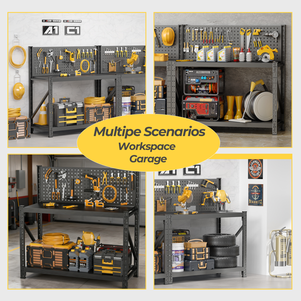 Temu仅支持带钉板的自提式工作台、带轮子可调货架的重型3000磅工作台、工具车、车库仓库工作台47.2英寸高*47.09英寸宽*19英寸深-6