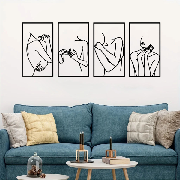 CIFbuy 简约线条人脸金属墙饰四件套 现代波西米亚家居装饰（TikTok、temu下自提）-8