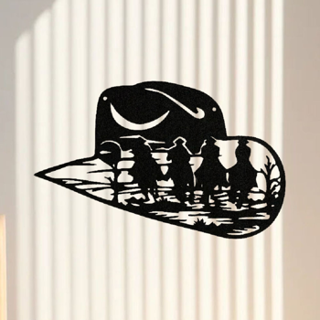 CIFbuy 铝制西部牛仔帽剪影装饰画 西部乡村主题墙面艺术挂件 节日礼物(TikTok、temu下自提)