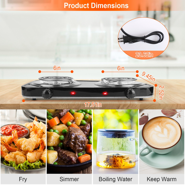 （自提可发加拿大，temu&tk下自提单）双燃烧器支持同时烹饪，双头电灶，2000 瓦速热 5 档调温，不锈钢机身便携款，适用家用、宿舍、房车场景，宿舍/公寓/房车/露营-9