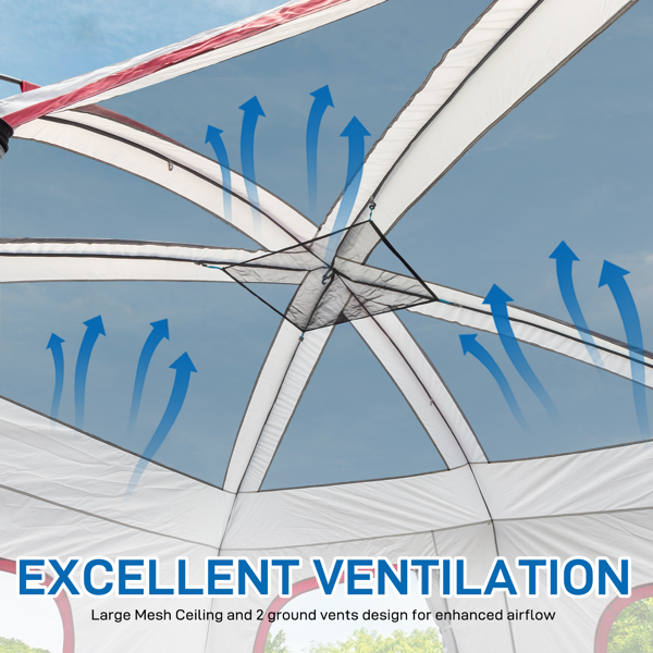 14人 红白色 露营帐篷 涤纶布 玻璃纤维杆 430*430*210cm-15