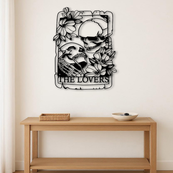 CIFbuy哥特风格骷髅双人金属墙艺复古锻铁墙雕塑适用于室内外客厅卧室庭院阳台花园(TikTok、temu下自提)-7