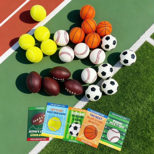 Sports Valentines Cards Gifts for Kids School Classroom - 24 Pack, Mini Foam Ball Toys with Exchange Cards for Toddler Boys Girls, Valentines Party Favors Goodie Bag Stuffer Class Prizes for Students-4