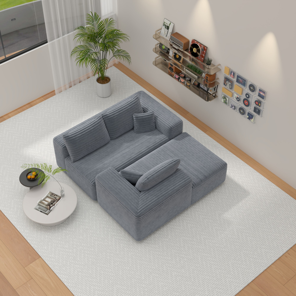 模块化宽条纹灯芯绒组合沙发｜全海绵深座二人位沙发 + 左侧贵妃躺椅｜现代客厅休闲沙发-12