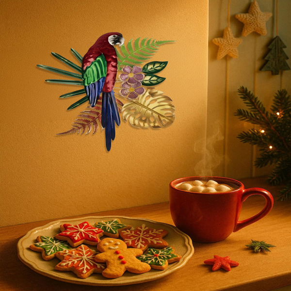 CIFbuy复古彩色鹦鹉墙面装饰艺术花卉波西米亚热带鸟类挂件厨房客厅家居装饰（TikTok、temu下自提）-3