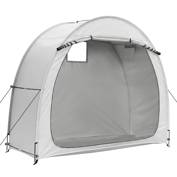 6.8X2.6FT 浅灰色 圆弧形 储物棚 单拉链门 内部配收纳袋 黑色玻纤杆框架 210DPU银胶牛津布 自行车储物棚 配拎包-3