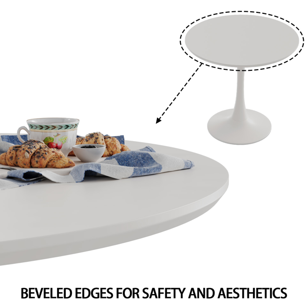 31.5英寸白色圆形餐桌，郁金香造型餐桌，适合2-4人使用，MDF桌面和底座，中世纪风格边桌/休闲咖啡桌/办公桌/客厅桌。-8