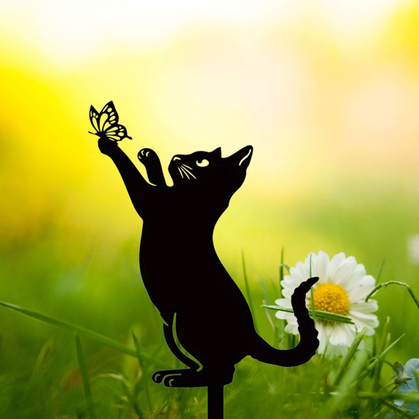 CIFbuy简约黑色铁制户外花园猫咪雕塑庭院草坪装饰（TikTok、temu下自提）-9