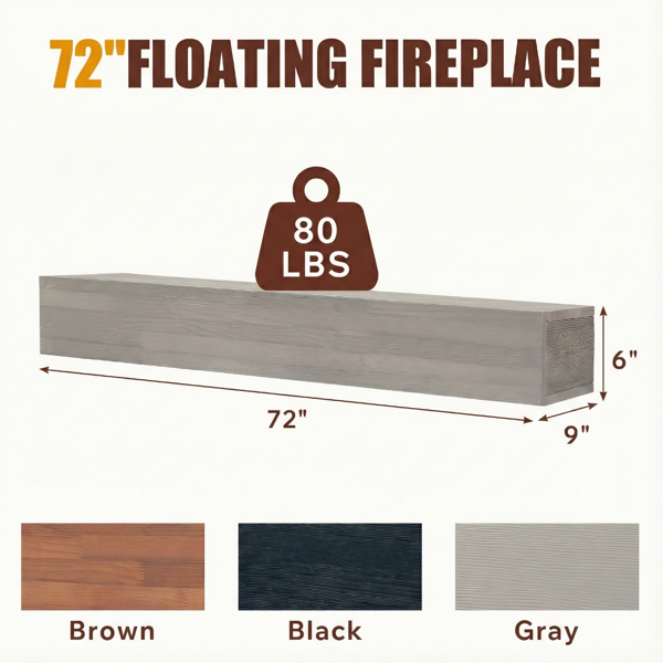 新款室内家居72英寸壁炉架实木置物架-灰色，可自提-2