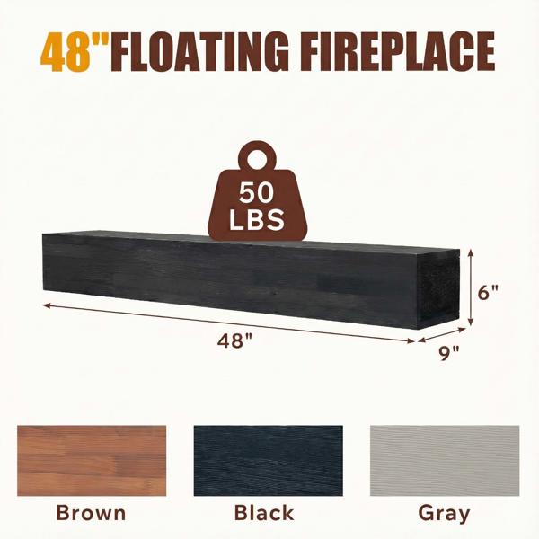 新款室内家居48英寸壁炉架实木置物架，可自提-5