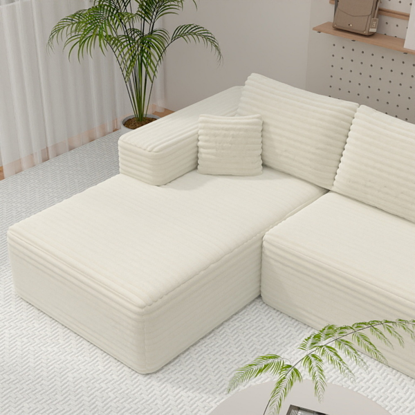 模块化宽条纹灯芯绒组合沙发｜全海绵深座二人位沙发 + 左侧贵妃躺椅｜现代客厅休闲沙发-12