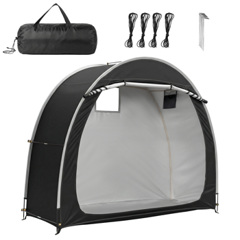 6.8X2.6FT 黑色 圆弧形 储物棚 单拉链门 内部配收纳袋 黑色玻纤杆框架 210DPU银胶牛津布 自行车储物棚 配拎包