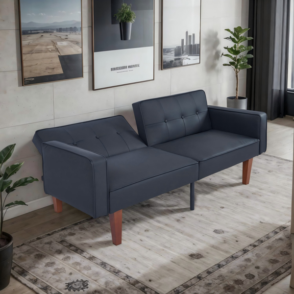 现代 PU 皮革沙发｜可调节倾斜靠背簇绒沙发｜木脚+金属支撑脚客厅休闲沙发-10